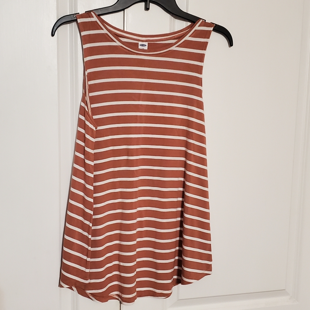 Old Navy Luxe Relaxed Knit Tank Top  Camel Brown/ White Stripes Women Sz M